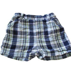 B.T. Kids Pull On Shorts Infant Boys Size 6-9M Blue White Plaid Elastic‎ Bottoms